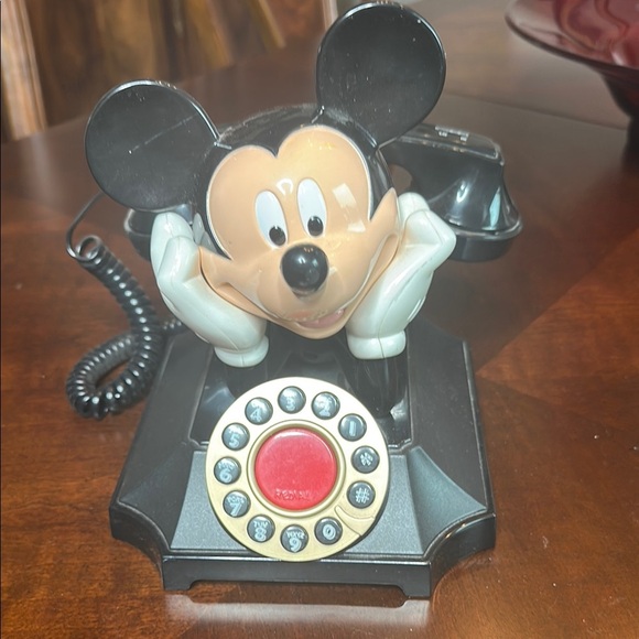 Disney Mickey Mouse Black and Red Vintage Phone - Picture 1 of 9